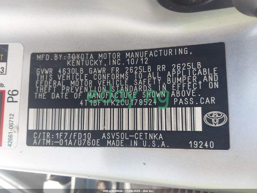 2012 Toyota Camry LE (Foreign used) - Car in USA - Image 9